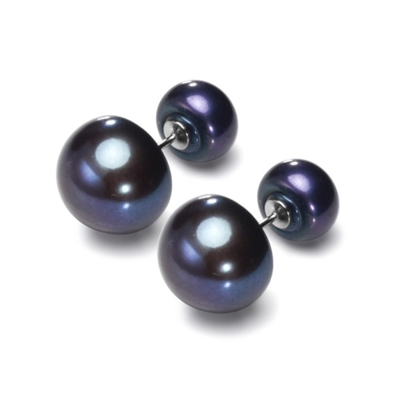Black Freshwater Pearl Button Stud Earrings - Picture 1 of 1